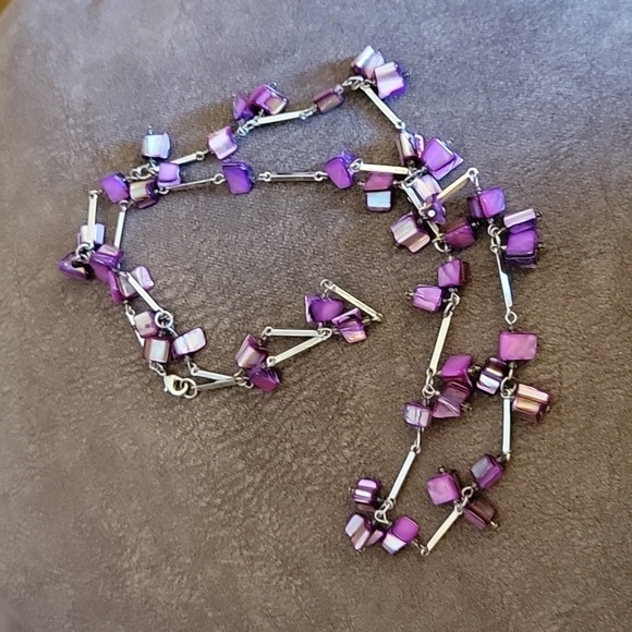 PURPLE Shell Liquid Chain Station Necklace - Picture 2 of 5